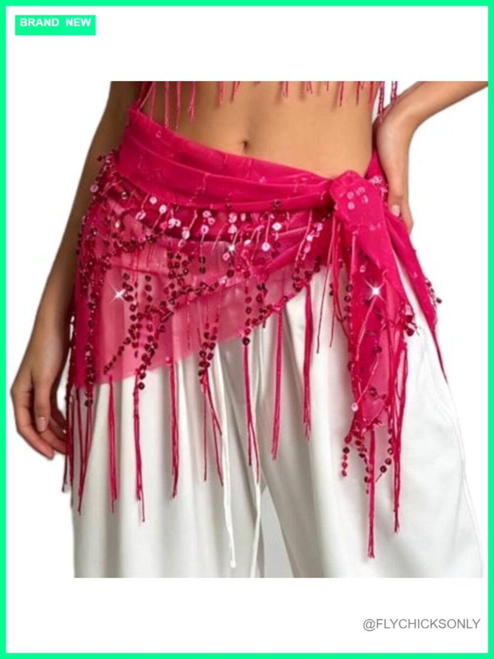 Sheer sequin tassel waist scarf wrap